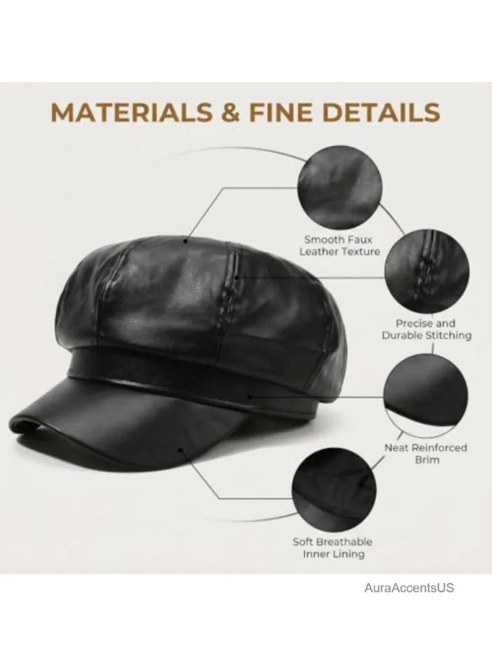 Women PU Leather 8 Panel Newsboy Cap Cabbie Painter Beret Hat